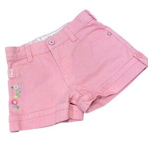 OshKosh B'gosh Pink Cuffed Shorts with Floral Embroidery Girls Size 6